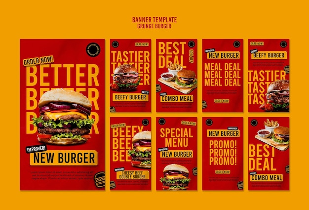 Modello di storie di instagram hamburger di grunge