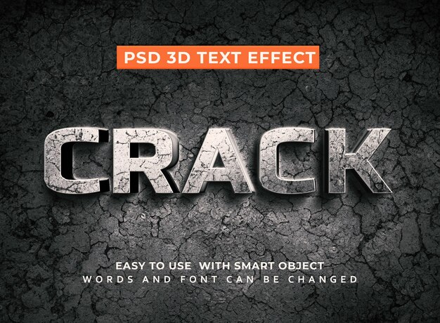 Grunge CRACK 3d editable text effect mockup template