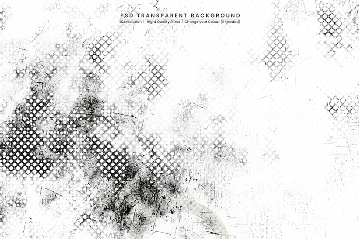 PSD grunge distressed black and white texture on transparant background