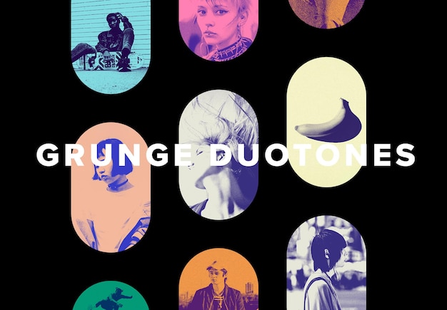 PSD grunge duotone photo effects pack (pacchetto di effetti fotografici grunge)