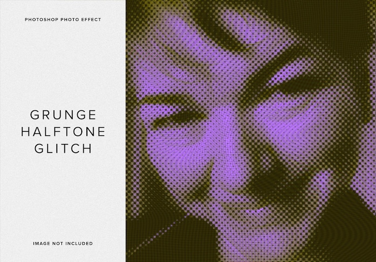 PSD grunge halftone glitch image effect mockup