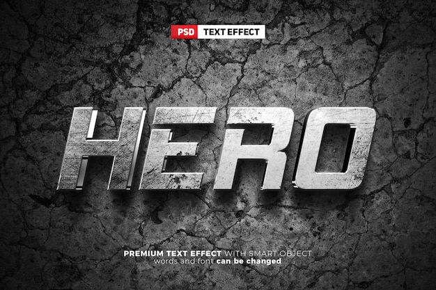 Grunge Metal Hero zilver 3d bewerkbaar teksteffect mockup sjabloon