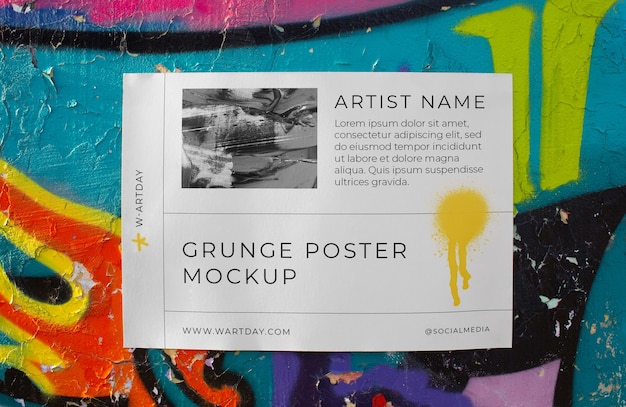 PSD grunge poster mock-up design on rough outdoors surface with spray paint