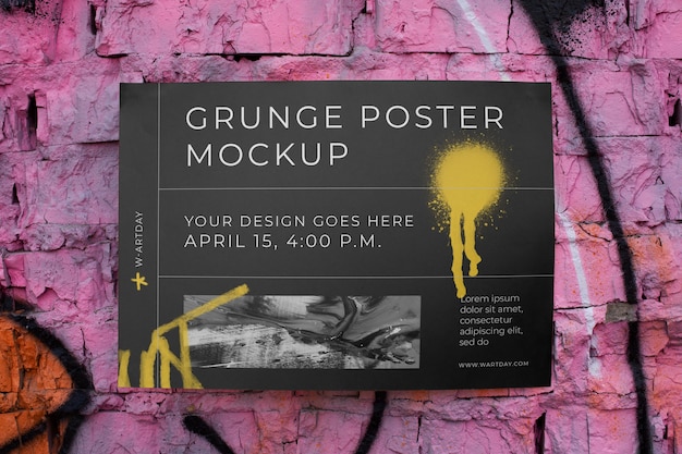 PSD grunge poster mock-up design on rough outdoors surface with spray paint