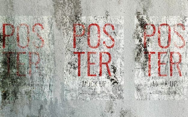 PSD grunge print poster on concrete wall mockup realistic