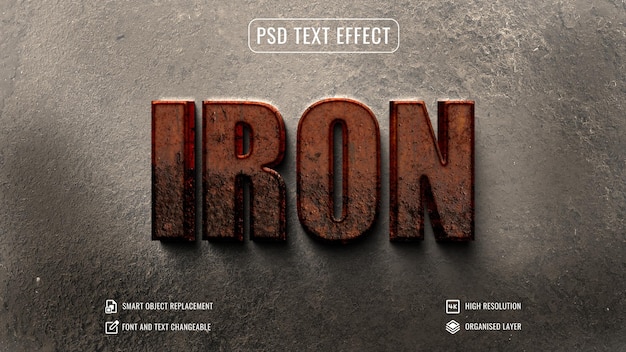 PSD grunge rust eaten iron 3d text effect psd