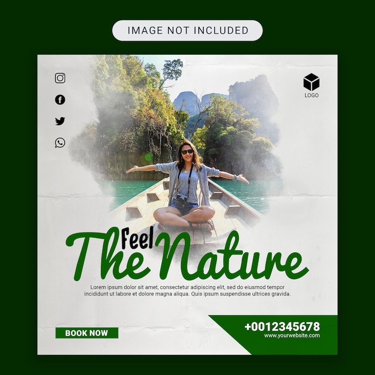 PSD grunge social media post feel the nature template green