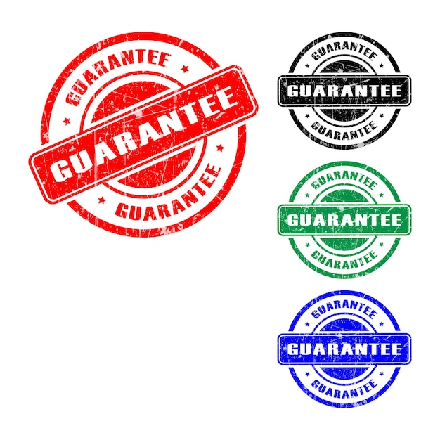 Grunge stijl garantie cirkelvormige rubberen stempel badge in rood zwart groen en blauw