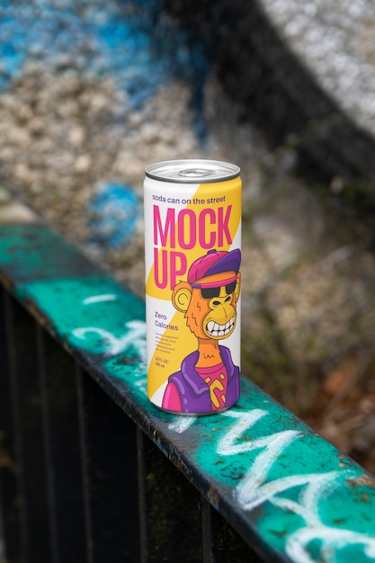 PSD grunge style soda can on the street