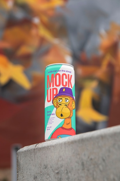 PSD grunge style soda can on the street