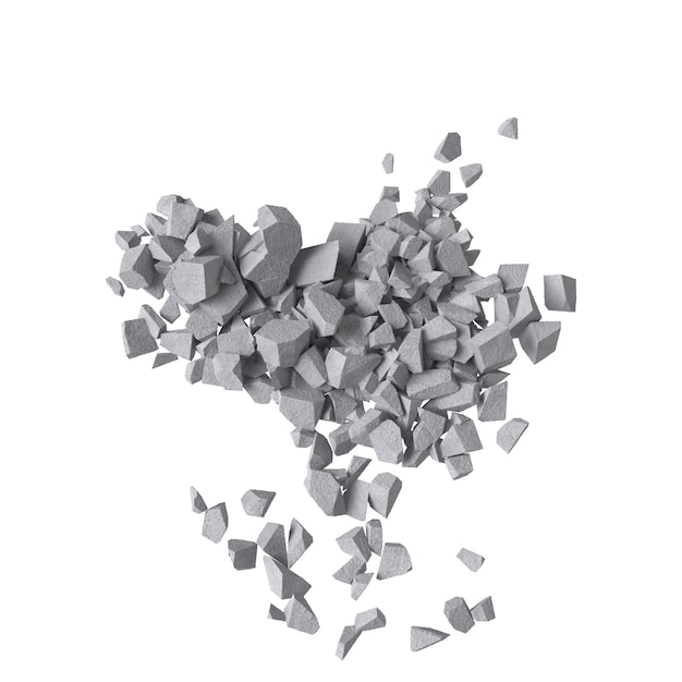 Gruz betonowy na białym tle przezroczyste tło renderowania 3d