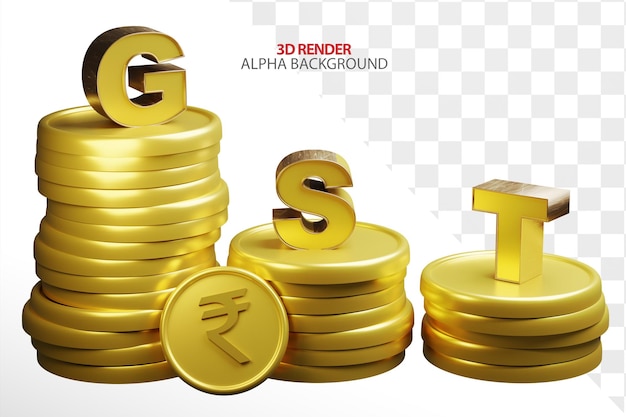 GST on money climbing staits, pile of coins background, Gst tax Concept