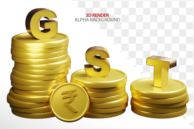 PSD gst sulle scale di arrampicata sui soldi, mucchio di monete sullo sfondo, concetto di tassa gst