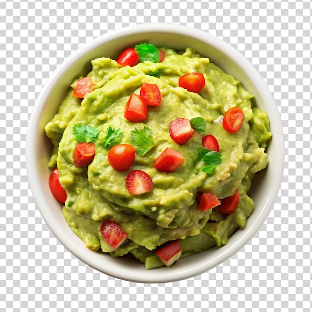 PSD guacamole op een witte schaal bovenop op een doorzichtige achtergrond