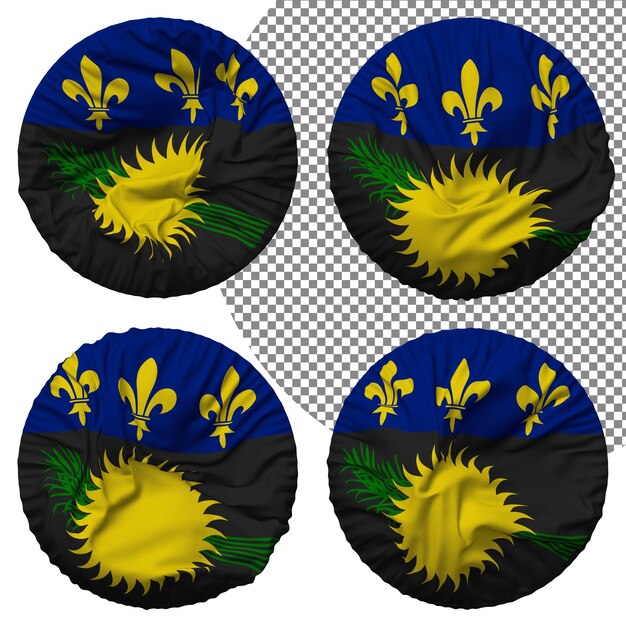 PSD guadeloupe flag round shape isolated different waving style bump texture 3d rendering