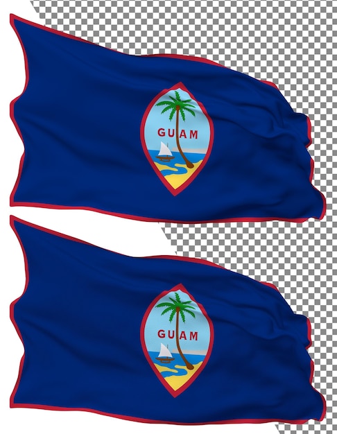 Guam Flag Waves Isolated in Plain Bump Texture Transparent Background 3D Rendering