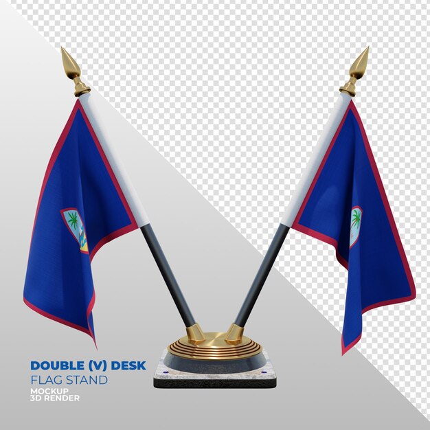 PSD guam realistic 3d textured double desk flag stand for composition