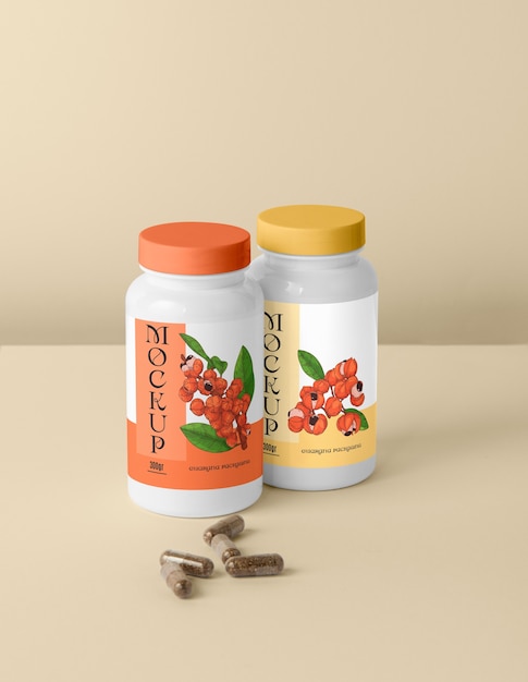 PSD guarana supplement fles mock-up ontwerp