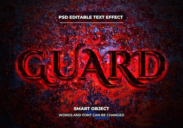 guard text effect red 3d metallic font style