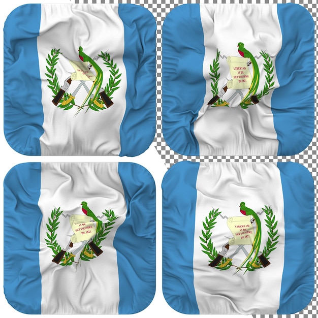 PSD guatemala flag squire shape isolated different waving style bump texture 3d rendering