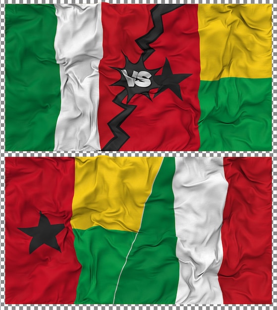 Guinea-Bissau versus Italië Halve gecombineerde vlag Stof Bump Texture 3D Rendering