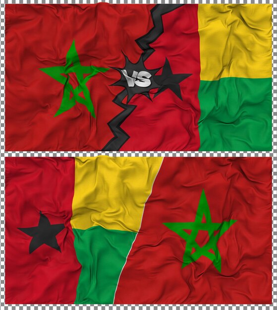 Guinea-Bissau versus Marokko Halve gecombineerde vlag Stof Bump Texture 3D Rendering