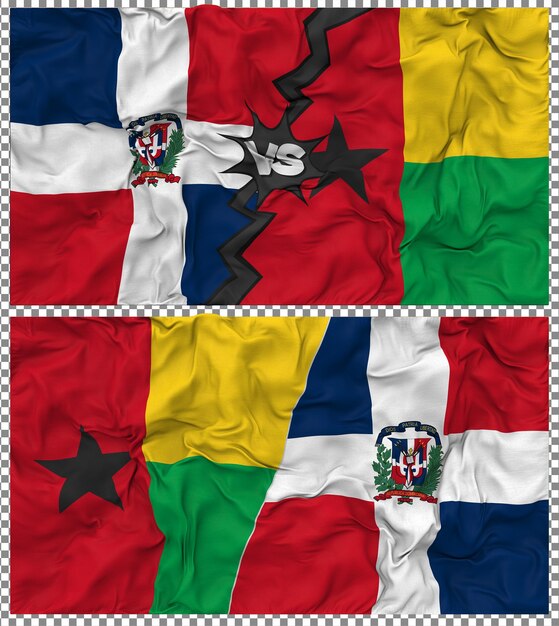 Guinea Bissau vs Dominican Half Combined Flag Cloth Bump Texture Rendering 3D