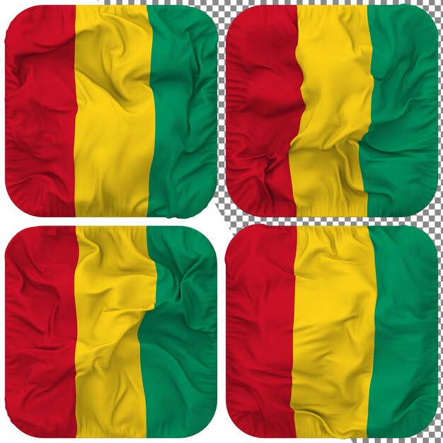 Guinea flag squire shape isolated different waving style bump texture 3d rendering