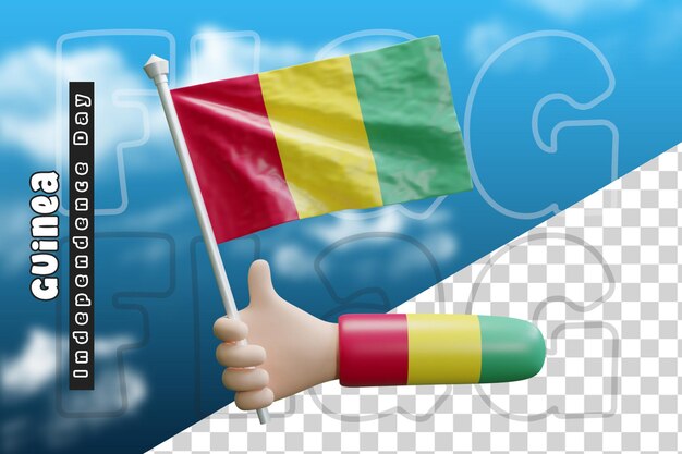 PSD guinea waving flag on holding hand or guinea flag on holding hand