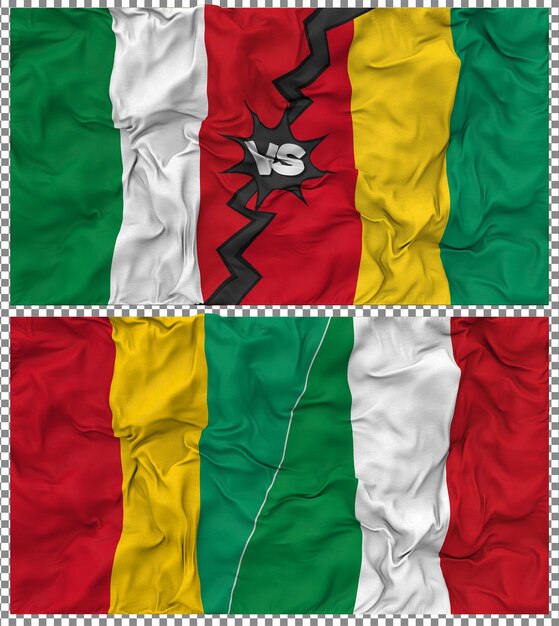 Guinee versus Italië Halve gecombineerde vlag Cloth Bump Texture 3D Rendering