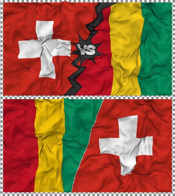 Guinee versus Zwitserland Half Combined Flag Cloth Bump Texture 3D Rendering