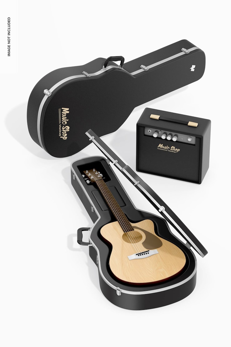 PSD guitar cases mockup opened and closed
