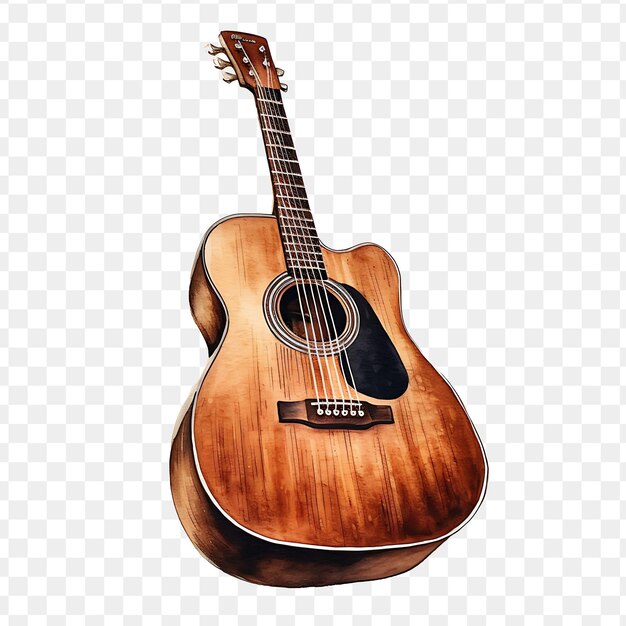 A guitar is shown in a picture with a brown background