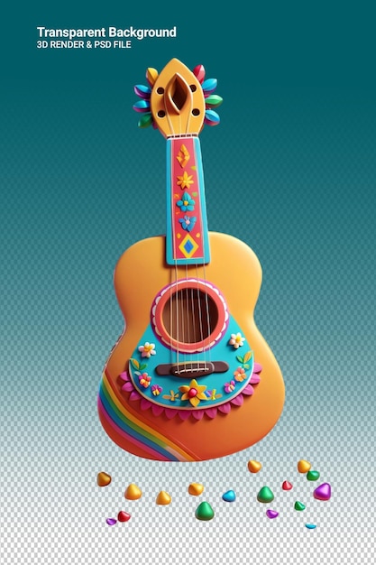 PSD a guitar with a colorful guitar on the front and a blue background