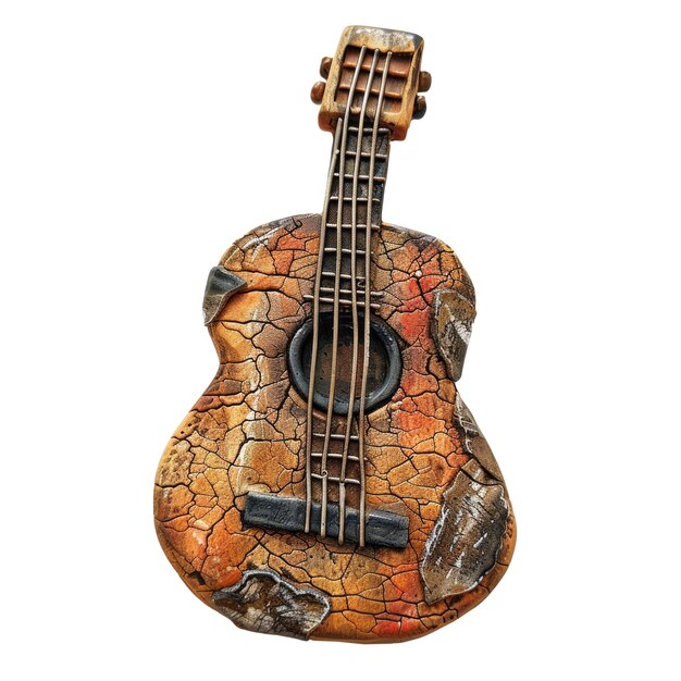 A guitar with a stone and stone mosaic on the top