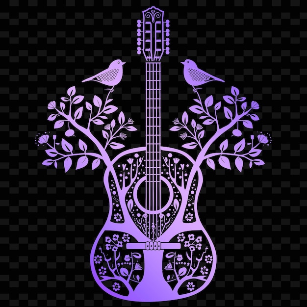 PSD a guitar with a tree and birds on it