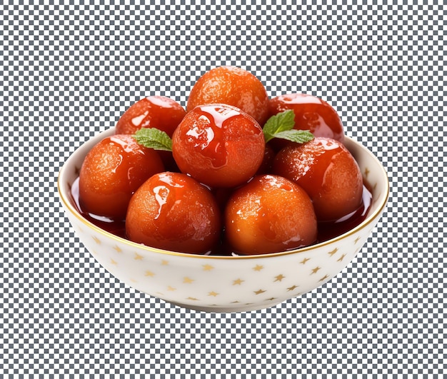 Gulab jamun in bowl isolated on transparent background