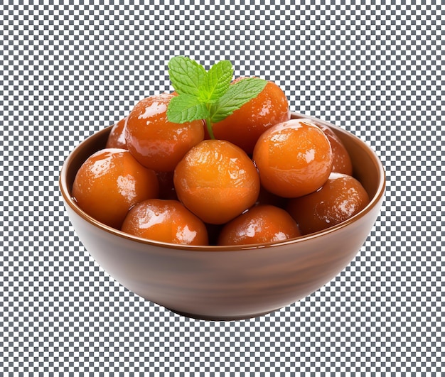 Gulab jamun in bowl isolated on transparent background