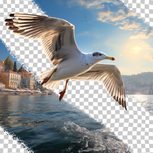 PSD gull soaring over bosphorus transparent background