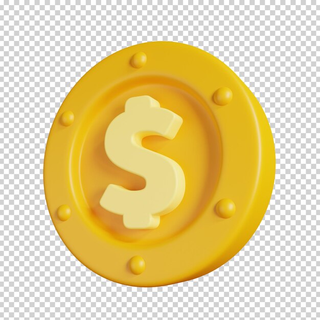 Gullmynt med amerikansk dollar-symbol isolert. Penger valuta ikon 3D-gjengivelse illustrasjon