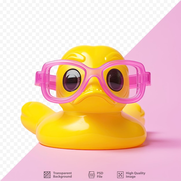PSD gumowa kaczka w różowych okularach i różowych okularach.