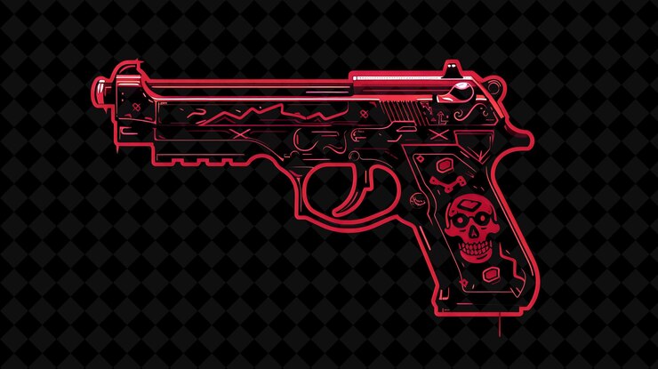 PSD gun pixel item with skulls and crossbones and flames with da y2k shape neon color art collections