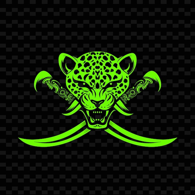 PSD gurkha warrior khukuri logo z leopardami i zakrzywionymi ostrzami kreatywne projekty wektorowe plemienne