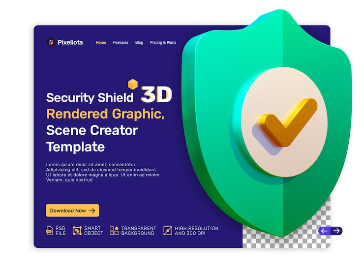 PSD güvenlik kalkanı 3d render tasarımı