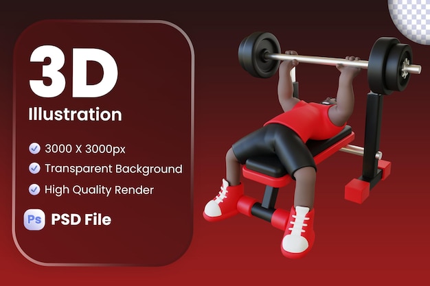 Guy doing bench press exercise 3d illustration