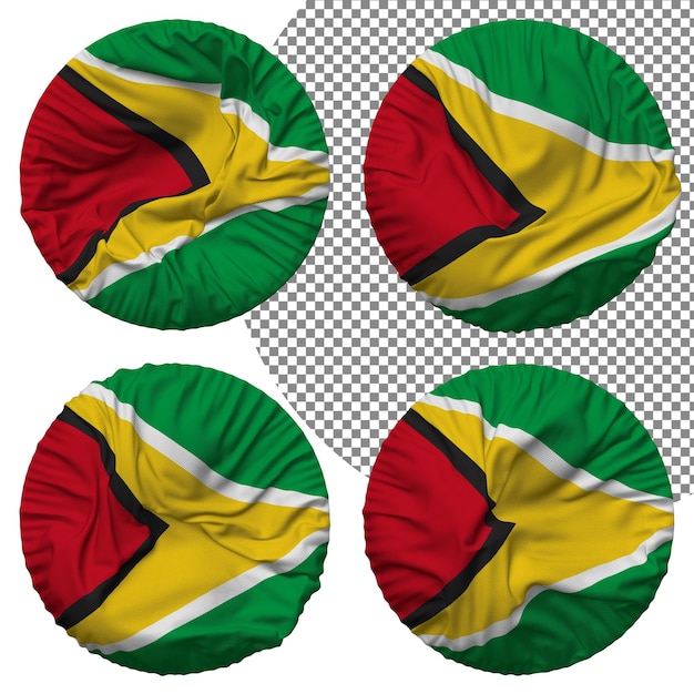 PSD guyana flag round shape isolated different waving style bump texture 3d rendering