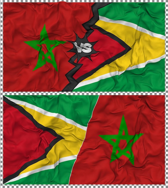 Guyana versus Marokko Halve gecombineerde vlag Cloth Bump Texture 3D Rendering