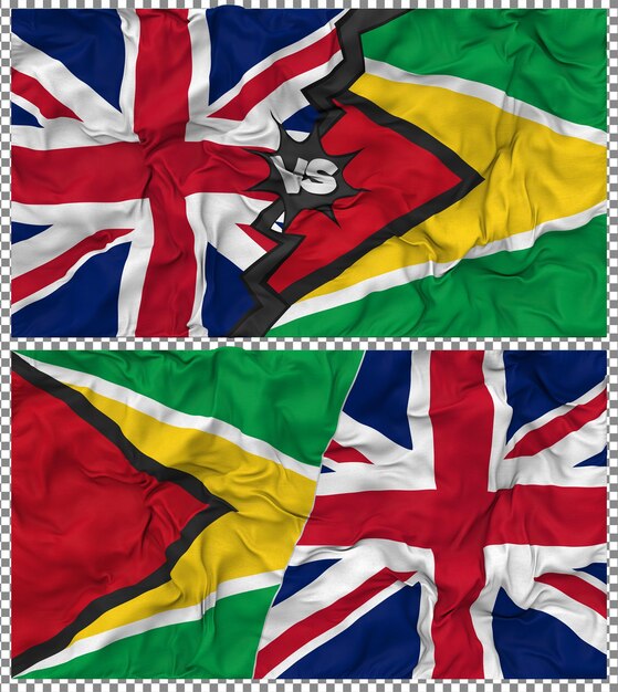 Guyana versus Verenigd Koninkrijk Half Combined Flag Cloth Bump Texture 3D Rendering