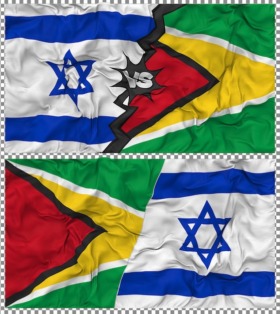 Guyana vs Israel Half Combined Flag Cloth Bump Texture Rendering 3D (Guyana przeciwko Izrael)