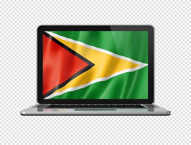 Bandiera della guyana sullo schermo del laptop isolato su illustrazione 3d bianca